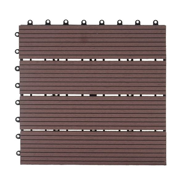 Carrelage de sol Mendler WPC Rhone, balcon/terrasse aspect bois, 11x chaque 30x30cm = 1m², Premium, café linéaire, 57947