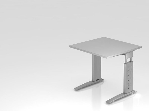 Bureau Hammerbacher pied C 80x80cm gris/argent, hauteur de travail 68-86 cm réglable, VUS08/5/S