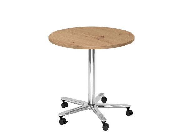 Table élévatrice colonne Hammerbacher 80cm ronde chêne noueux/chrome, VST08/R/C