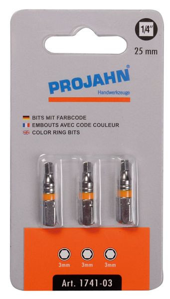 Embout marqué Projahn 1/4" L25 mm hexagone interne 3mm 3-pack, 1741-03
