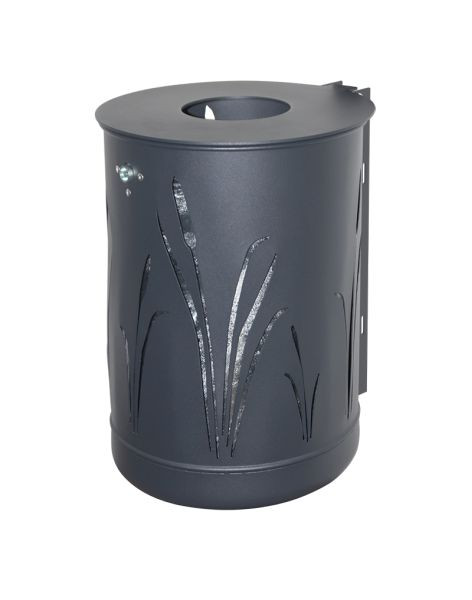 Poubelle Renner environ 50 L, modèle roseau avec disque de couvercle, galvanisé à chaud et revêtement par poudre, gris noir, 7039-65PB 7021