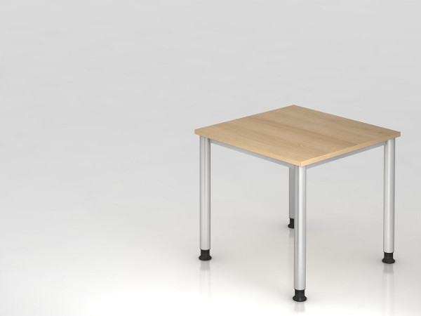 Bureau Hammerbacher 4 pieds rond 80x80cm chêne/argent, forme rectangulaire, VHS08/E/S