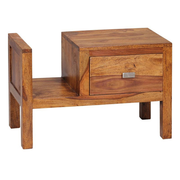 Table de chevet Wohnling MUMBAI en bois de Sesham massif tiroir de 40 cm de haut avec étagère à journaux, WL1.372