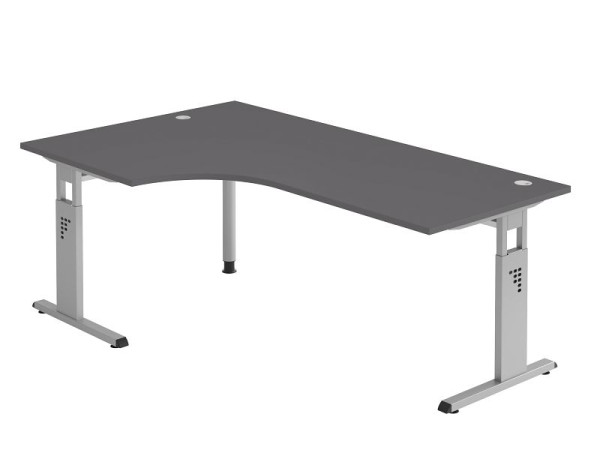 Table d'angle Hammerbacher pied C 200x120cm 90° graphite/argent, forme d'angle 90°, peut être montée à gauche ou à droite, hauteur de travail 65-85 cm, VOS82/G/S