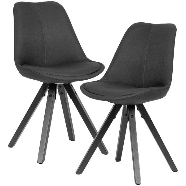 Wohnling lot de 2 chaises de salle à manger anthracite avec pieds noirs, scandinave, avec revêtement en tissu, rembourrées, WL6.122