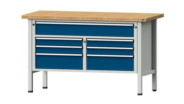 Établis ANKE établi à caissons, modèle 258 V, 1500 x 700 x 890 mm, RAL 7035/5010, BMP 40 mm, 304.129