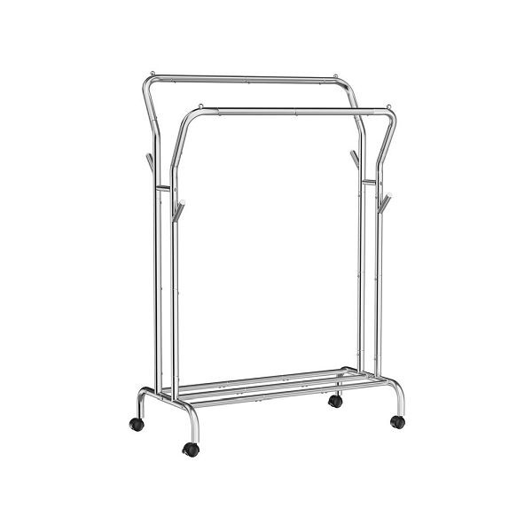 SONGMICS portant à vêtements sur roulettes avec 2 tringles à vêtements argent, HSR107E01