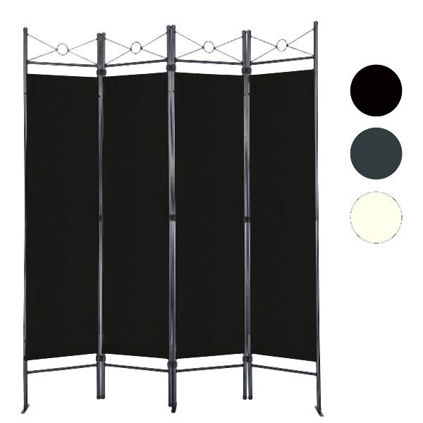 Paravent Metra noir, séparateur de pièce, cloison, mur espagnol, 10367