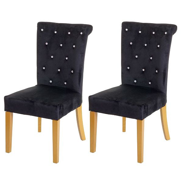 Mendler ensemble de 2 chaises de salle à manger HWC-D22, chaise chaise de cuisine, velours clouté, noir, pieds dorés, 72781