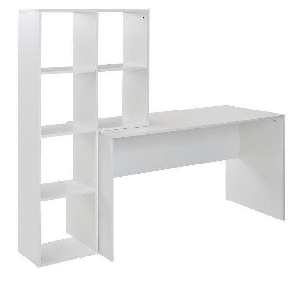 Wohnling bureau avec étagère blanc 170x59x143,5 cm table de bureau moderne, table pour ordinateur portable avec 6 étagères, table d'ordinateur de bureau à domicile avec espace de rangement, WL6.391