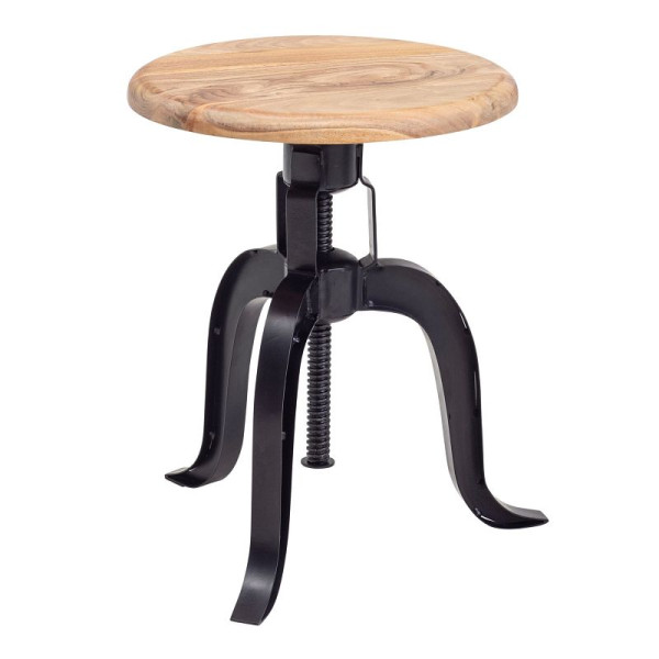 Wohnling Tabouret Pivotant 39x62,5x39 cm Bois d'Acacia Massif/Métal Noir Rotatif, Tabouret Décoratif Design Réglable en Hauteur, Tabouret Sur Pied Rond Industriel, WL6.658