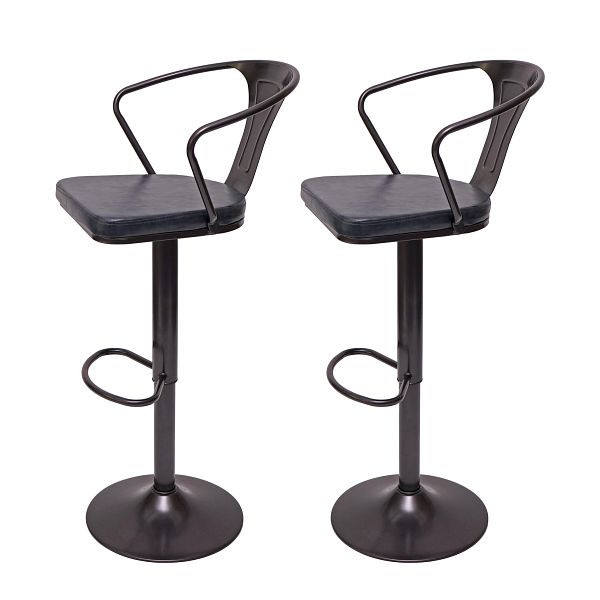 Mendler ensemble de 2 tabourets de bar HWC-H10b, hauteur réglable, accoudoirs, tabouret de comptoir tabouret de bar industriel rotatif, vintage noir-gris, 72444