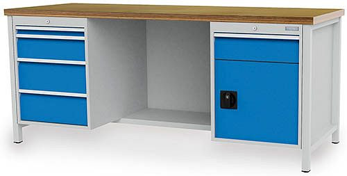 Établi à caissons Bedrunka+Hirth série 2000 R18-24, 100 kg, à droite 1 tiroir 150 mm + 1x porte 450 mm, 2000 x 750 x 859 mm, 03.19.42V