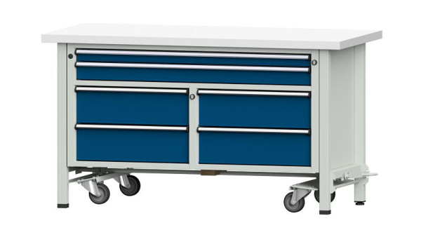 Établis ANKE établi à caissons, modèle 255 V, 1500 x 700 x 840 mm, RAL 7035/5010, KSP 40 mm, avec dispositif mobile abaissable, 304.210
