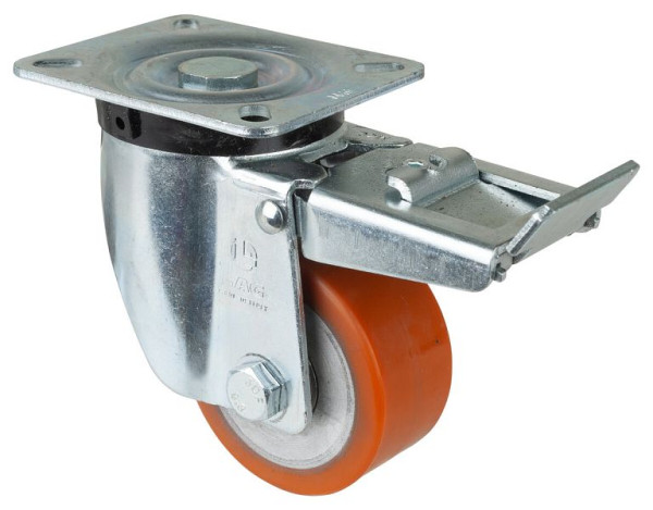 Roulettes BS Roulette robuste avec frein, largeur 40 mm, Ø80 mm, jusqu'à 250 kg, polyuréthane coulé 95 Shore A, corps en aluminium, roulement à billes, N120.B90.081