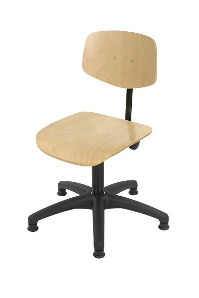 Chaise de travail Lotz, assise et dossier pivotants en hêtre, base en plastique avec patins, pivotant en acier, hauteur d'assise 430-560mm, 6125.02