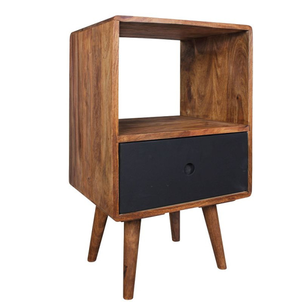 Console de nuit rétro Wohnling REPA / table de chevet en bois de sheesham avec tiroir marron foncé / noir, WL1.959