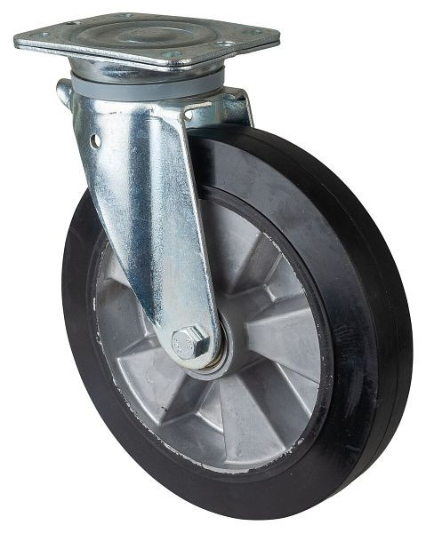 Rouleau de transport BS rollers, largeur de roue 50 mm, roue Ø 250 mm, capacité de charge 450 kg, pneus élastiques noirs, corps de roue en aluminium, roulements à billes, L400.B80.251