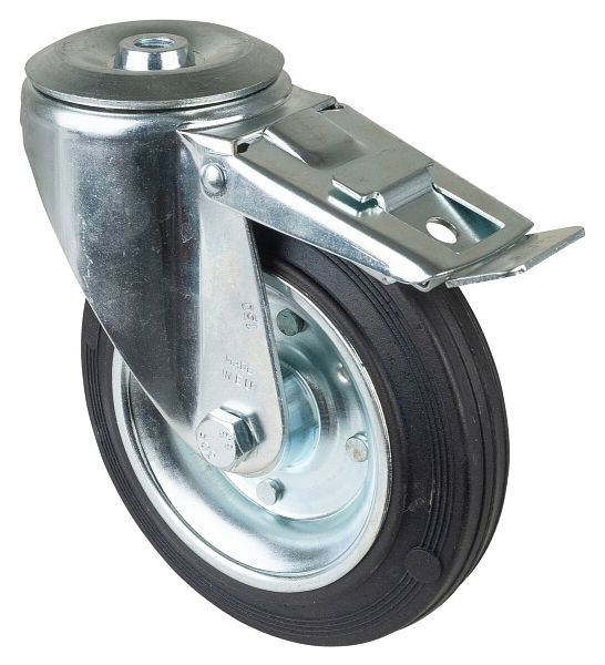 Rouleau de transport BS rollers avec frein, largeur 40 mm, Ø160 mm, jusqu'à 160 kg, bande de roulement en caoutchouc noir, jante en acier du corps de roue, roulement à rouleaux, L121.B55.160