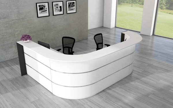 Kerkmann Bari Comptoir en L pour 1-2 personnes, L 3350 mm x P 2350 mm x H 1120 mm, couleur : blanc/anthracite, 21356710