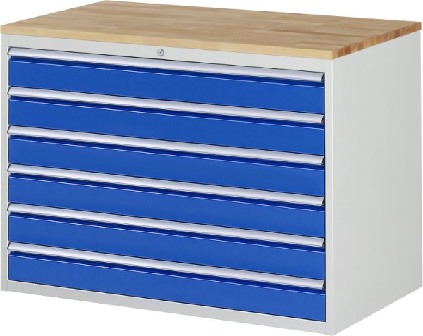 Armoire à tiroirs RAU série 7000, L1145 x P650 x H825mm, plan de travail en hêtre massif, tiroirs : 6xH120 mm, 13-XXL5.16A-B.11
