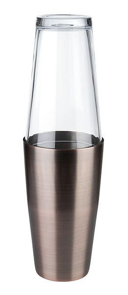 APS Boston shaker, set de 2 pièces, tasse en acier inoxydable, 700 ml, verre, 400 ml, hauteur : environ 30 cm, aspect cuivre antique, 93325