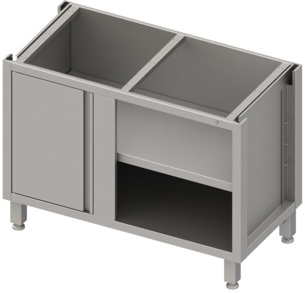 Coffret d'armoire bas d'angle en acier inoxydable Stalgast version 2.0 avec porte battante, pour pieds/cadre de plinthe, partie 1/2 pour profondeur d'installation de 640 mm 1100x540x660 mm, BX115658