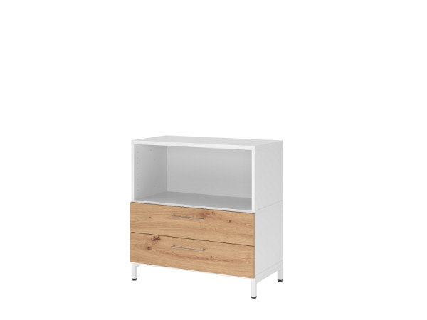 Hammerbacher étagère/tiroirs, 2OH, base, blanc/chêne, VFW28S2KU/W/R/BS