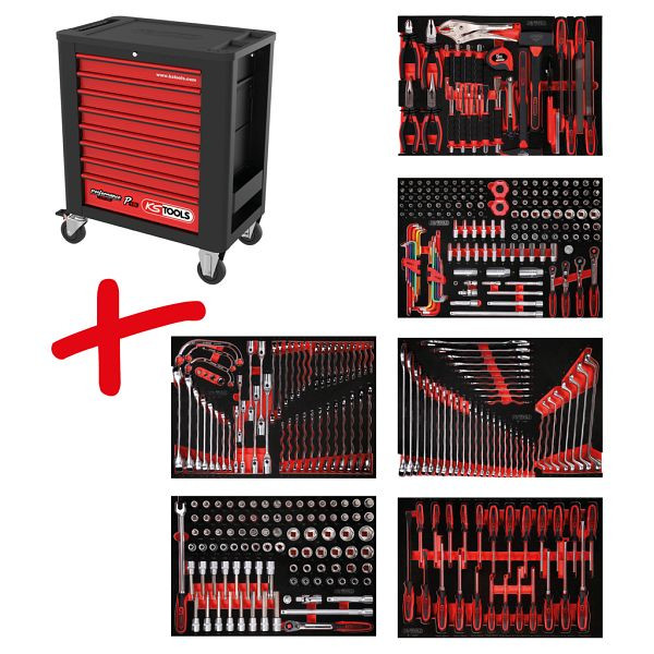 KS Tools PERFORMANCEplus set de dessertes d'atelier P15, avec 399 outils et 6 tiroirs, 815.6399