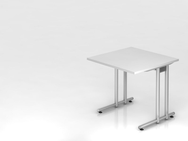 Bureau Hammerbacher pied C 80x80cm blanc/argent, hauteur de travail 72 cm, VNS08/W/S
