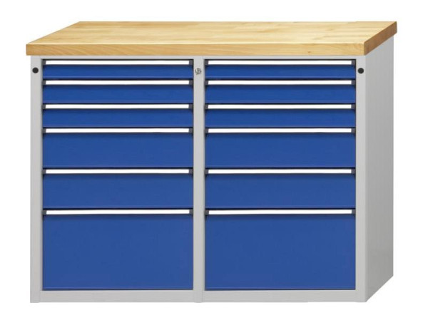 Armoire latérale ANKE; 1280x650x1020mm; Table en hêtre massif 40 mm; Gauche 6 tiroirs 60.90, 90, 150, 240, 270 mm; A droite 6 tiroirs 60.90, 90, 150, 240, 270 mm