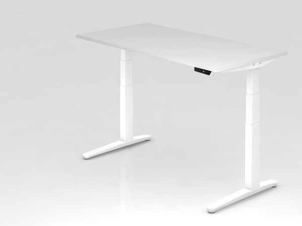 Hammerbacher bureau assis-debout électrique 160x80cm blanc/blanc, forme rectangulaire, VXBHM16/W/WW