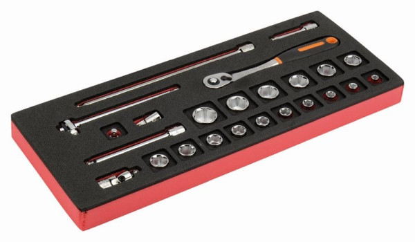 Insert Bahco 1/3, clé à douille + accessoires 3/8", 24 pièces, FF1E2101