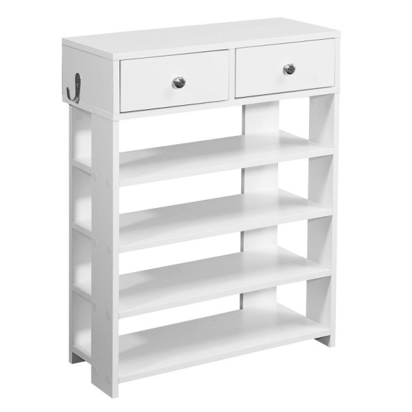 Étagère à chaussures Wohnling Design 60 x 79 x 24 cm étagère de couloir blanche, avec deux tiroirs et 4 compartiments, WL6.069