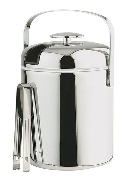 Set seau à glace APS avec pince à glace, Ø 14 cm, hauteur : 22 cm, 1,3 l, acier inoxydable, PP, ABS, avec pince à glace en acier inoxydable, égouttoir et poignée de transport, 36015