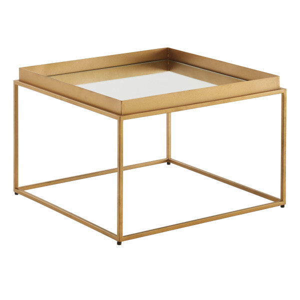 Wohnling Table basse en verre et métal 60 x 60 x 41 cm - Table de canapé avec miroir doré - Table de salon carrée - Petite table basse moderne en verre miroir WL6.694