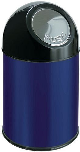 Poubelle à pousser DENIOS en acier, volume 30 litres, bleu, 153-719