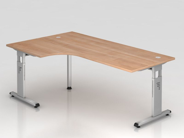 Table d'angle Hammerbacher pied C 200x120cm 90° noyer/argent, forme d'angle 90°, peut être montée à gauche ou à droite, hauteur de travail 65-85 cm, VOS82/N/S