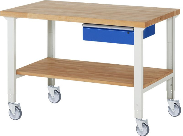 Etabli mobile RAU (réglable en hauteur) 7001A7, 1500x900x950-1000mm, 4 roulettes pivotantes, 05-7001A7-159B4H4.11