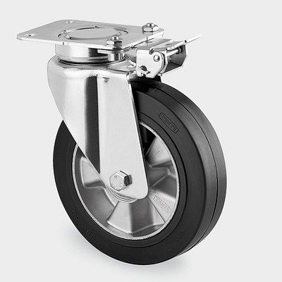 Roulette pivotante TENTE-ROLLEN avec frein, roue Ø 200 mm, capacité de charge 450 kg, hauteur 250 mm, avec blocage directionnel, 3641IEP200P63