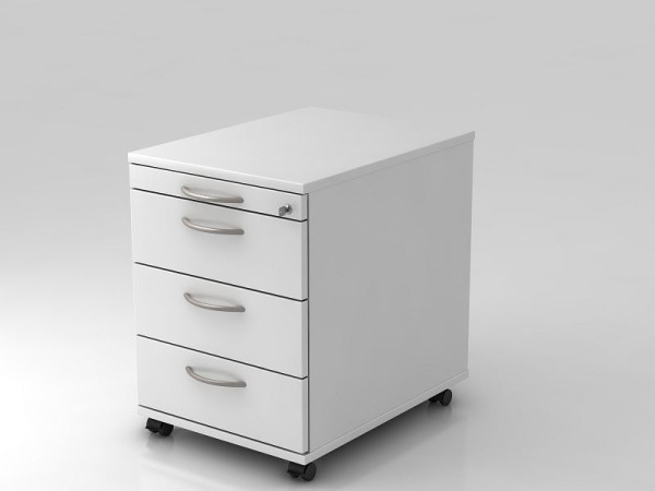 Conteneur roulant Hammerbacher 58cm, 3 tiroirs, poignée de verrouillage blanc, 42,8x58x59 cm, 1/3/3/3 HE, VAC30/W/W/BM