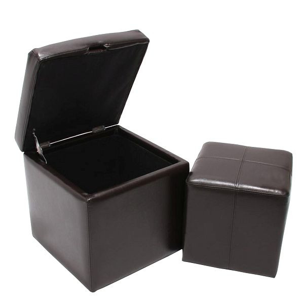 Mendler Lot de 2 tabourets, cubes, tabourets, boîte de rangement Onex, cuir + simili cuir, 45x44x44cm, marron, 7944+9308