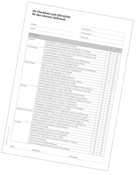 Liste de contrôle Eichner block HU selon §29 StVZO DIN A4, 9036-00181