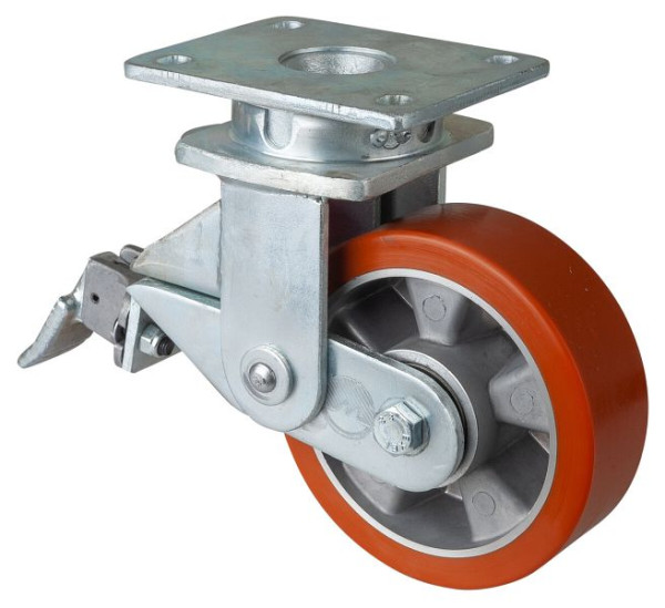 Roulettes BS Roulettes fortes charges à ressorts, largeur 50 mm, Ø150 mm, jusqu'à 550 kg, bande de roulement polyuréthane moulé 95 Shore A, aluminium, roulements à billes, T100.B90.150