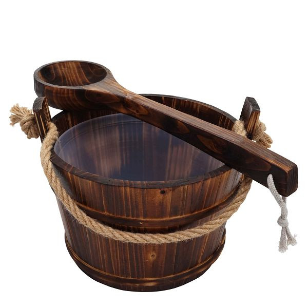 Seau de sauna Mendler avec insert HWC-B26, accessoires de sauna, seau de sauna, infusion de louche de sauna, bois de pin 3,5 L, brun foncé, 71460
