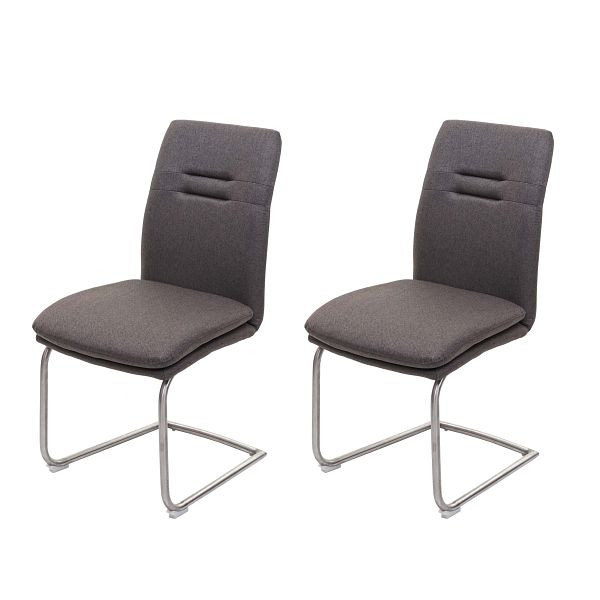 Mendler ensemble de 2 chaises de salle à manger HWC-H70, chaise de cuisine chaise cantilever, tissu/textile acier inoxydable brossé, gris-brun, 73932