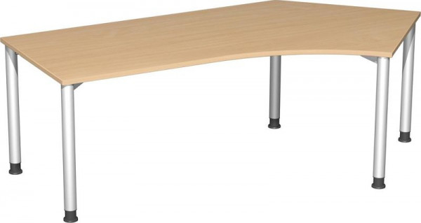 bureau geramöbel 135° à droite réglable en hauteur, 2166x1130x680-800, hêtre/argent, S-555316-BS