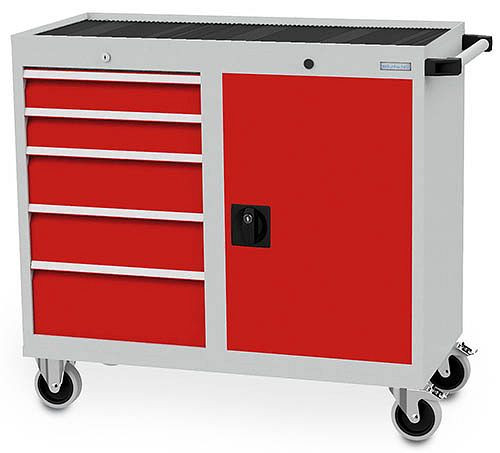 Grande desserte d'atelier Bedrunka+Hirth T500-4, avec 5 tiroirs et porte battante 700 mm, 04.11.05A