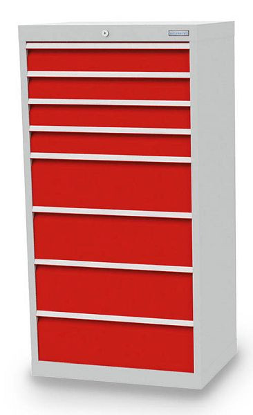 Armoire à tiroirs Bedrunka+Hirth, profondeur 500 mm, R 24-16, 680 x 500 x 1319 mm, 8x tiroirs (4x100VA, 4x200VA), capacité de charge 50 kg, 613.404