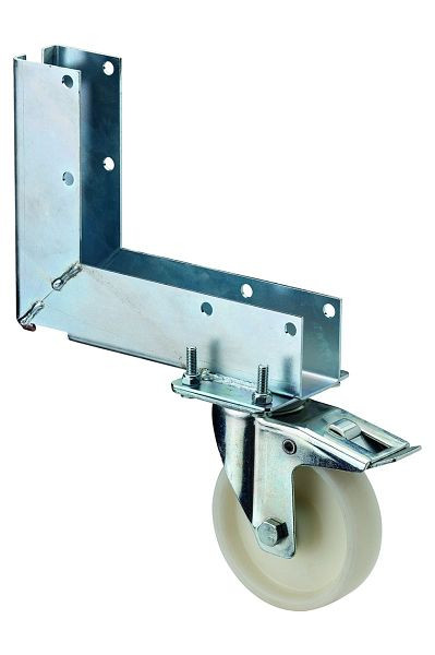 Rouleaux BS, rouleau de clôture de chantier avec frein, largeur 35 mm, Ø125 mm, jusqu'à 175 kg, bande de roulement/corps de roue en plastique, roulement à rouleaux, L420.B10.FUSS